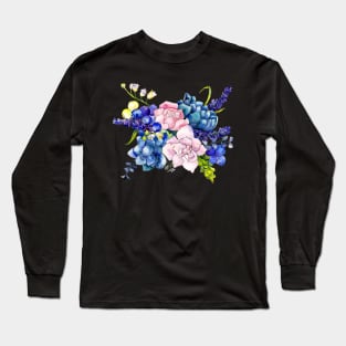 Pretty Floral Flower Pattern Blue Purple Pink Cute Social Distancing Face Mask Long Sleeve T-Shirt